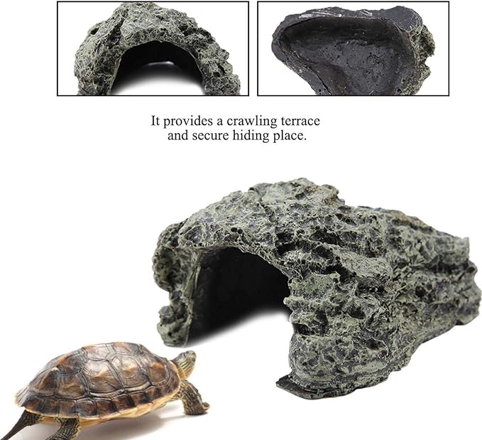 KUIDAMOS Reptile Rock Hide Cave reptile hides and caves Reptile Hiding Habitats Cave, Ideal tortuguero for Small Lizards, Frogs, Turtles, Frogs, Snakes(S) Terrariums
