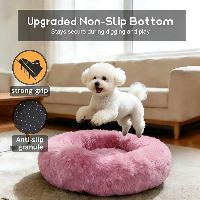 Comfort Donut Dog Bed for Small Dogs, Cat Bed & Pet Bed for Indoor Use, Medium Size with Soft Plush, Round Dog Beds for Large Dogs and Cats(Rubber Red,32''Lx32''Wx8''Th)