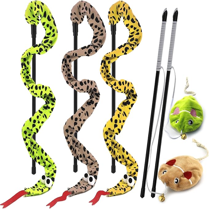 Interactive Cat Toy Wand with Catnip Mouse, Cat Teaser Wand Rainbow String for Bored Indoor Adult Cats and Kittens (5 Pack) by URMYONLY