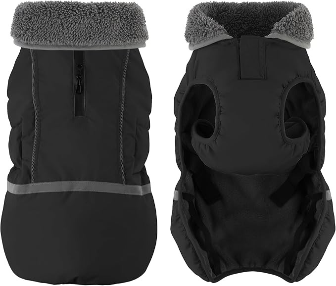 Dogcheer Warm Dog Coat, Waterproof Dog Jacket Christmas Puppy Winter Coat with Buckle, Reflective Adjustable Pet Snow Jacket Turtleneck Fleece Sweater for Small Medium Large Dogs - Black, S