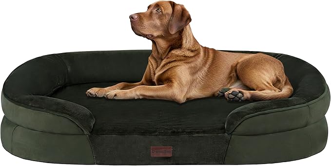 Dwanton Orthopedic Dog Bed for Extra Large Dogs with Gel Memory Foam, Waterproof Dog Sofa, Washable Pet Bed with Four Sided Bolster Cushion, Removable Cover & Non-Slip Bottom, 45", Green
