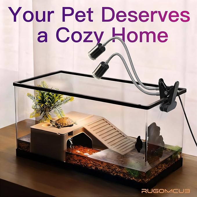 All-in-One Reptile Heat Lamp Bundle, Dual-Head UVB&UVA Lamp with Timer & Hygrothermograph, High UVA Lighting for Turtle, Tortoise, Bearded Dragon, Lizard, Snake, Amphibians, Easy to Install