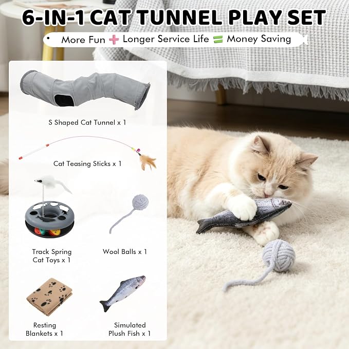 XIAPIA Cat Tunnels for Indoor Cats, 6-in-1 Collapsible Crinkle Play Tunnel - Image 7