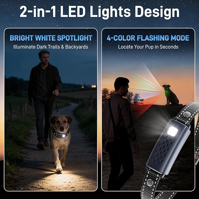 Dog Shock Collar 2 Dogs(15-150lbs) with Flashing Light for Night Walks,4500FT Dog Training Collar Adjustable Pitch Beep(1-8), Vibration(1-16), Safe Shock(1-99), and Keypad Lock