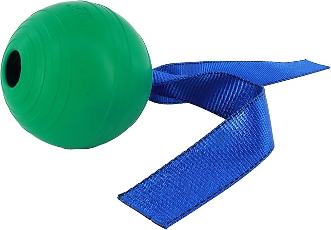 PetKORE: KoreFlex Ball & Tail - Horse-Equine Toy, 4.75" Green Ball, Shape Maintaining Rubber, Durable Strap, Treat Stuffing Center, Toss-Bounce-Play