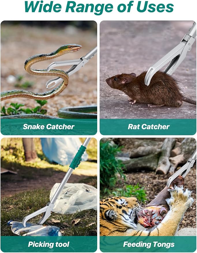 90" Snake Grabber Tool – Heavy Duty Locking Reptile Tongs for Rattlesnakes, Long Reach Folding Snake Catcher for Outdoor, Garden, and Emergency Use