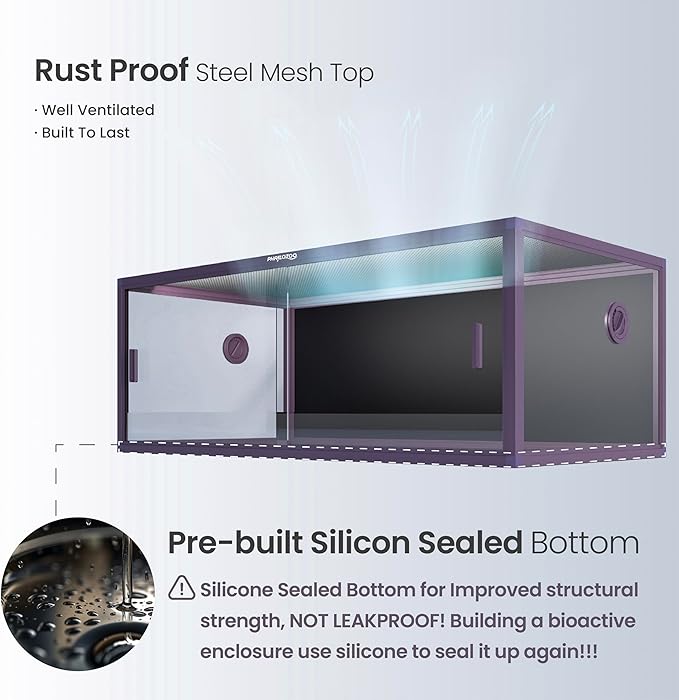 Phailozoo Stackable Reptile Enclosure, 85 Gallon Reptile Tank for Bearded Dragon, Snake, Ball Python, Colorful Aluminum Frame & Front Opening Tempered Glass Door with Handles for Easy Maintenance