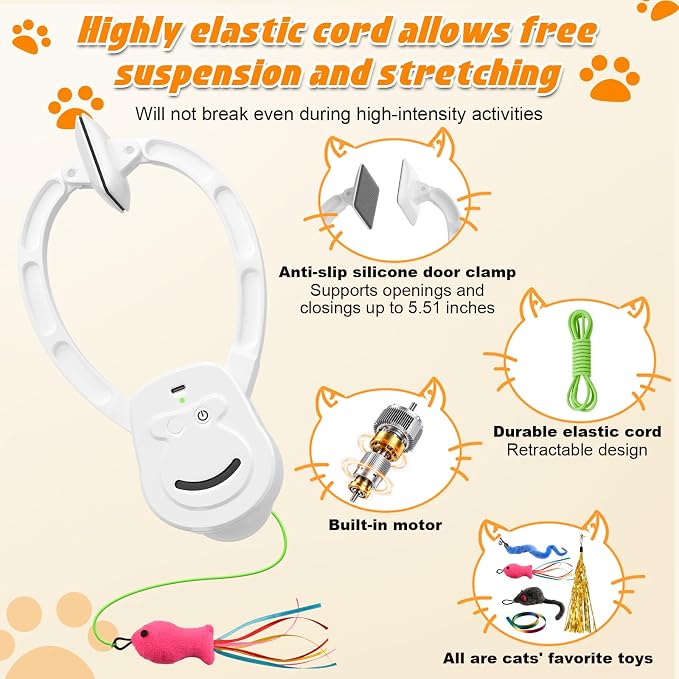 Automatic Interactive Cat Toy Rechargeable, Hanging Cat Toy, Cat Door Toy, Cat Enrichment Toys for Indoor Cats & Kitten, Doorway Electric Cat Teaser for Exercise, Boredom Relief & Fun Games - Image 3