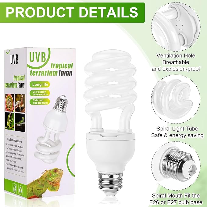 Reginary 4 Pcs UVB Reptile Light 10.0 26W Tropical and Sub-Tropical UVA UVB Bulb Compact Fluorescent Lamp Tropical Terrarium Lamp for Chameleons, Lizards, Tortoises, Snakes, Iguanas & Turtles