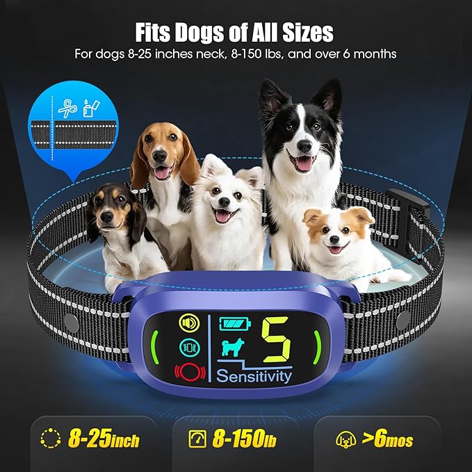 Smart AI Bark Collar for Large Medium Small Dogs, Anti Barking Device with 5 Training Modes, Exclusive Forced Bark-Stopping, Rechargeable IP67 Waterproof Bark Collar with 5 Sensitivity (Purple)