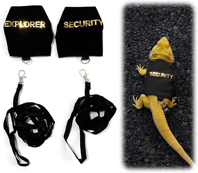 2 Pack Bearded Dragon Leashes and Harnesses, Adjustable Escape-Proof Lizard Harness with Hook & Loop Closure, Soft Pet Reptile Vest with 5ft Leash for Walking Outdoor, Fits Small Lizards and Reptiles