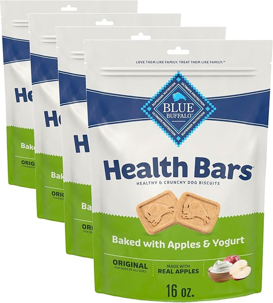 Blue Buffalo Health Bars Crunchy Dog Biscuits, Oven-Baked with Natural Ingredients, Apples & Yogurt, 16 Ounce (Pack of 4)