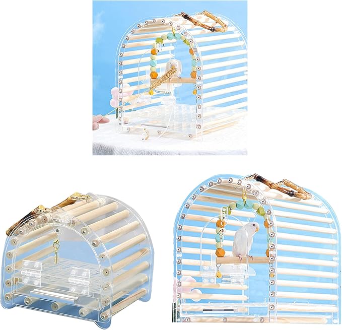 Parrot Travel Cage Transparent Bird Acrylic Carry for Parrot Lovebirds Portable Nest with Ladder & Tray for Outdoor Acrylic Ventilated for Travel