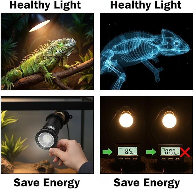 Uvb 5.0 Reptile Lamp, 3W Uva Uvb Bulb, Full Spectrum for Vitamin D3 Synthesis, Aluminum Shell, E27 Base, Energy Efficient, 2.8 X 2.4 X 2.4 in