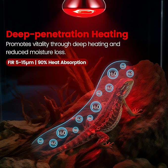 2-Pack 150W Infrared Heat Lamp - Reptile Heat Emitter, Red Heat Bulb for Chicked, Snake & Leopard Gecko, E26 Base