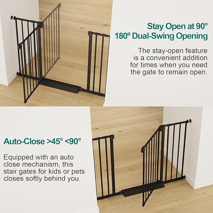 Miumoon 29.7-46" Baby Gate for Stairs with Banister Adapter Y-Spindle Rods, 30.5" Tall, Easy-Install Pressure Mounted Baby Gate for Doorways, Auto-Close Dog Gate Indoor for Child and Pets