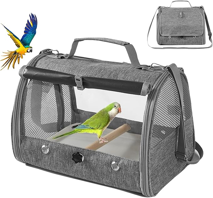 Bird Travel Bag with Stand, Small Brid Carry Cage, Pet Transparent Breathable Travel Cage, Lightweight Backpack for Parrot ＆ Small Pet