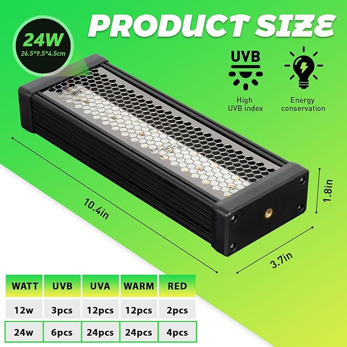 HNRLOY Reptile UVB LED Light Full Spectrum,10Inch UVA/UVB LED Reptile Light for Bearded Dragons,Chameleons,Turtles,Lizards,Geckos,Snakes, Adjustable Timer, Dimmable Reptile Lamp with 3 Lighting Modes