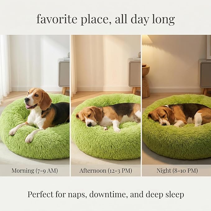Calming Dog Bed for Medium Dogs Washable Donut 30 inches Anti-Slip Pet Bed,Round Fluffy Plush Faux Fur Cat Bed,Fits up to 45 lbs Pets,Grey