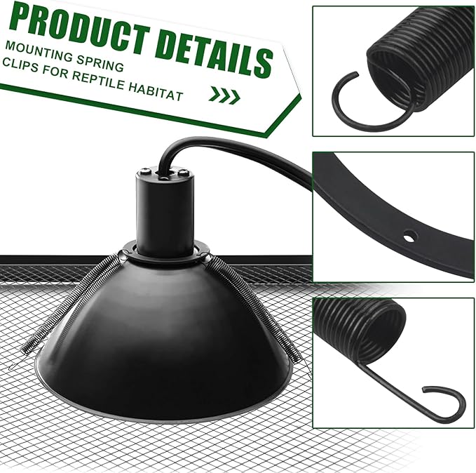 Mounting Spring Clips for Reptile Habitat Lighting Domes, Fits most reptile lighting domes,terrarium mesh screens, and heat lamp covers.Most Standard Domes and Screen Covers (1 pack)