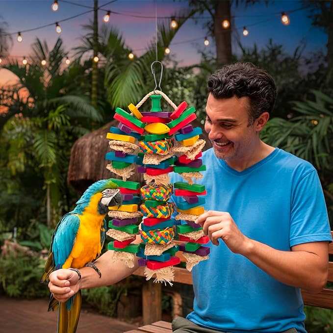 Shappy DIY Bird Toy Making Kit for Parrot 228 Pcs Colorful Multi-Shaped Wood Blocks, DIY Bird Cage Chewing Toys Kit Biting Tearing Playing Training Gifts for Parakeet, Macaws, Cokatoos, African Grey