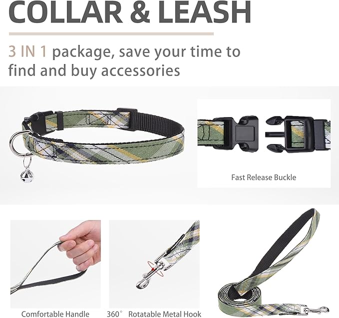 PUPTECK Adjustable Dog Harness Collar and Leash Set Step in No Pull Pet Harness for Small Medium Dogs Puppy and Cats Outdoor Walking Running, Soft Mesh Padded Reflective Vest Harnesses, Grn&YLW, L