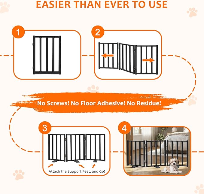 Snagle Paw Short Dog Gate,16.5" Tall Freestanding Metal Dog Gate Only for Small Dogs with Support Feet Easily Step Over,Up to 36" Wide Puppy Gate Indoor for Stairs,Doorways(Black,3 Panel)
