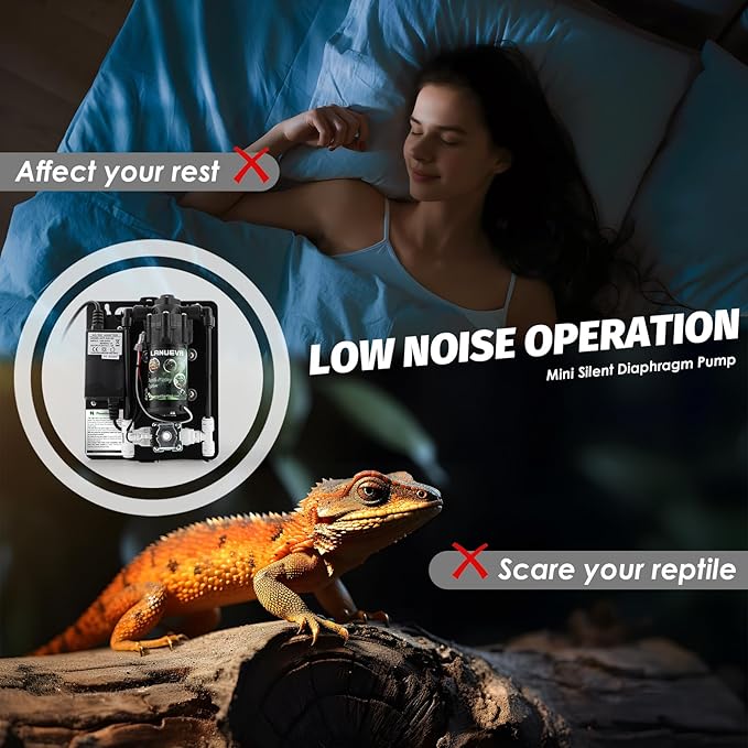 LANUEVA Reptile Humidifier, Quieter Terrarium Mister System with 4 Single Misting Nozzle 360°Adjustable+2 Misting Nozzle, Reptile Fogger Sprayer System for Reptile Tank, Chameleon, Lizard, Snake, Frog