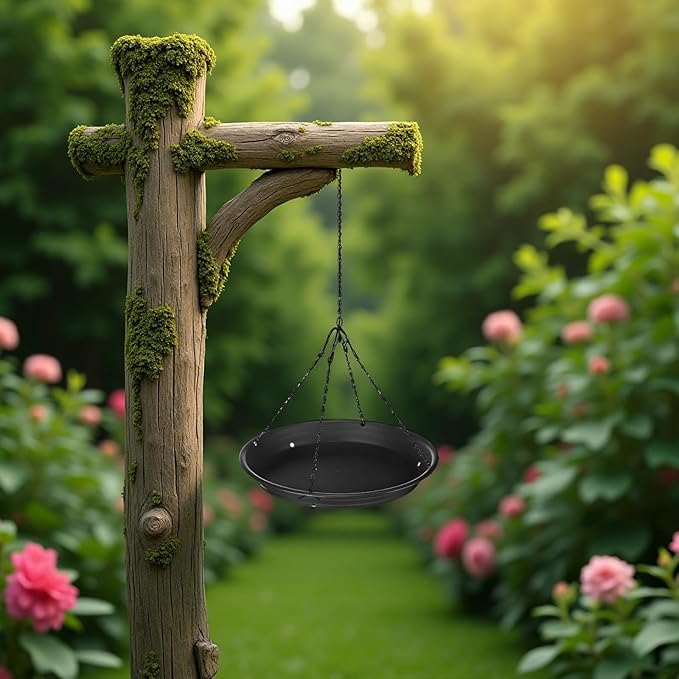 Generic 2 Pcs Bird Feeder and Bath Combo, 12.8 in Outdoor Hanging Tray, Large Capacity, Easy to Clean