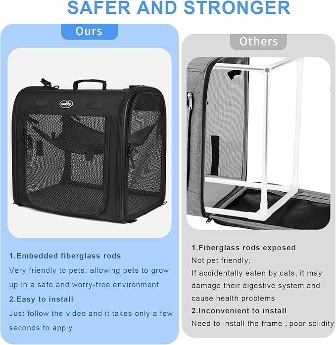 Wakytu Portable 2-in-1 Pet Carrier for Medium Dogs Large Cat Carrier for 2 Cats Travel Double Dog Crate Set with Portable Carry Bag/Hammocks/Mats/Tent Stakes/2 Pcs Pet Bowls for Outdoor Camping
