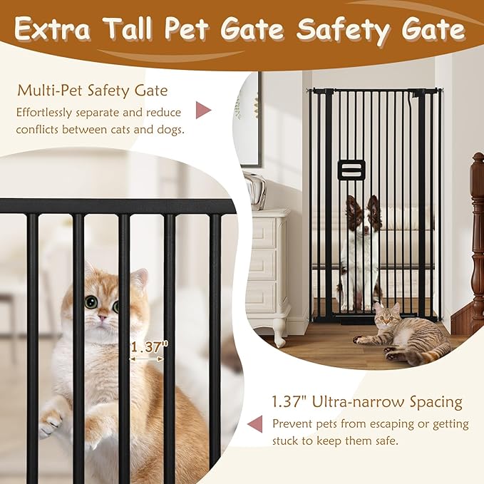 55'' Extra Tall Cat Gate, 30.1"-34.1" Wide Auto Close Tall Pet Gate for Doorways, Pressure Mounted High Dog Door Gate No Drilling Cat Fence Safety Baby Gate for Stairs, Doorways, Black