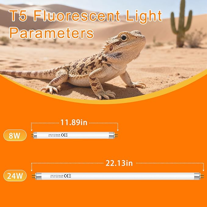 T5 10.0 UVB Light Bulb for Reptiles, 8W HO UVB Reptile Lamp Bulb, 2 Pack 12 Inch UVA UVB Fluorescent Lamp Tube for Bearded Dragon Leopard Gecko Tortoise Lizards