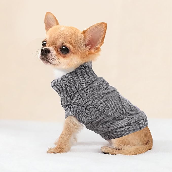 2 Pieces Dog Sweater for Small Dogs Winter Warm Dog Knitted Sweaters Cute Puppy Clothes for Chihuahua Teacup Yorkie Pet Cat Knitwear Turtleneck Thick Clothing XX-Small(0.9~2.4lbs)