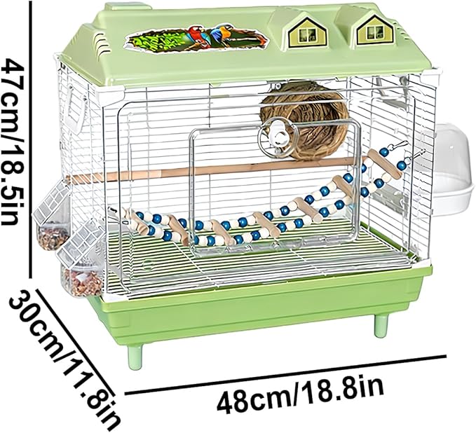 Portable Bird Cage - Clear Parakeet and Cockatiel Carrier, with Wooden Pole Bird Cage for Indoor Use, Easy Clean Design, Birds Accessory, Lovebird Finches Cockatoo Conure Macaws