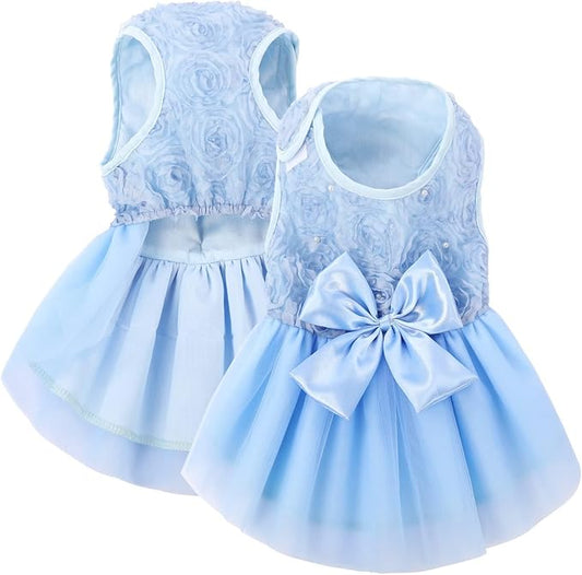 ASENKU Dog Dress Pet Wedding Dress Princess Lace Puppy Birthday Party Outfit Formal Apparel Girl for Small Medium Dogs Cats (XL, Blue)