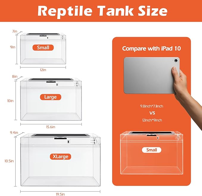 AZV Reptile Terrarium Starter Kit,8 Piece Small Reptile Tank with Escape-Proof Locks,Mesh Top,Multi-Vent Compatible Habitat,Durable Clear PC,Easy-Clean Waterproof Base for Geckos,Frogs,Spiders Large