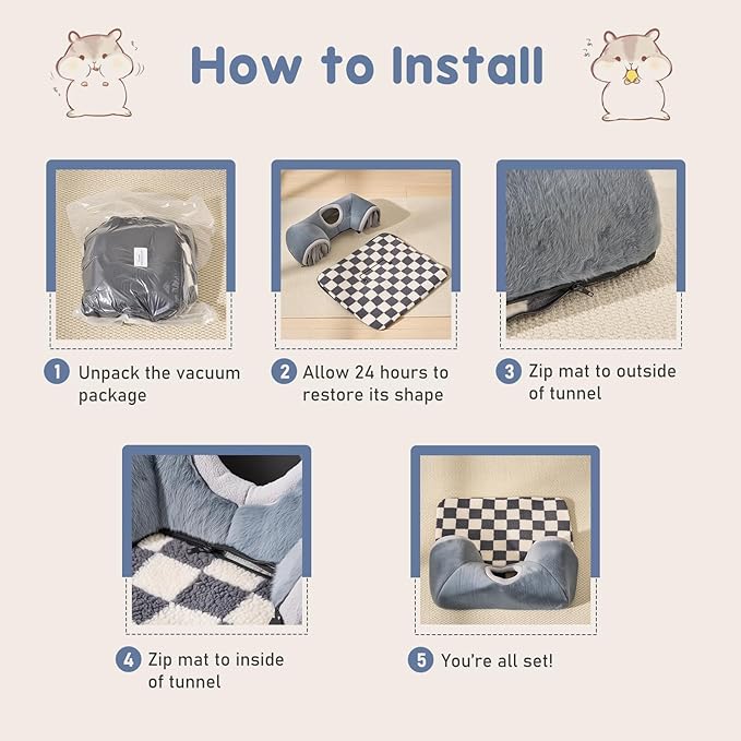 Avont Guinea Pig Hideout Tunnel, Large Hideaway Play Tube Toys Mat for Small Animal Dwarf Rabbits Bunny Chinchillas Hamsters Hedgehogs Ferrets Bearded Dragons and Rats -Grey