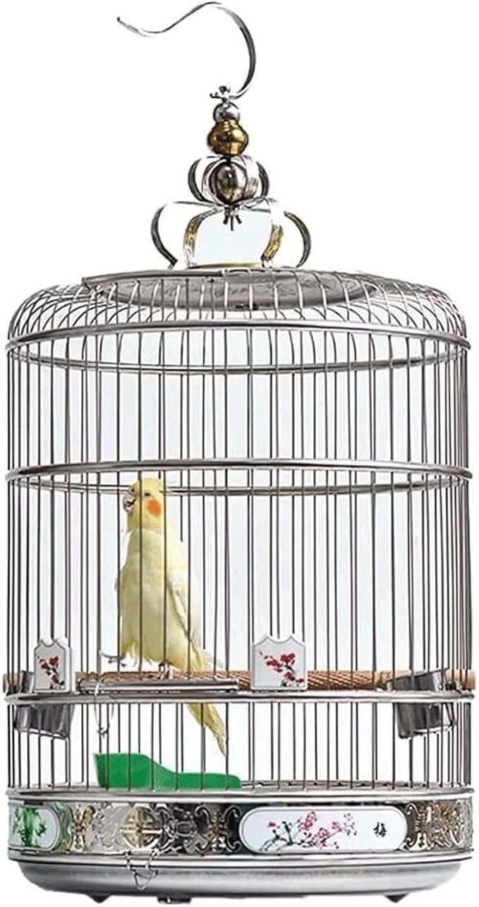 Bird Cage Round Bird Aviary Stainless Steel Tall Tiel Cage Hanging Parrot Cage Bird Carrier Travel Carrier Cage Flight Birdcage(6.5)