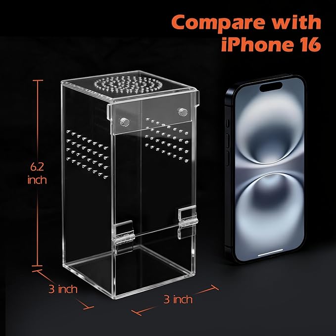 AZV Small Jumping Spider Enclosure Clouds Kit,Escape Proof Praying Mantis Habitat,Magnetic Door Arboreal Tarantula Terrarium Ventilation Spider Cribs,Transparent Acrylic Reptile Tank,Bug,Snail House
