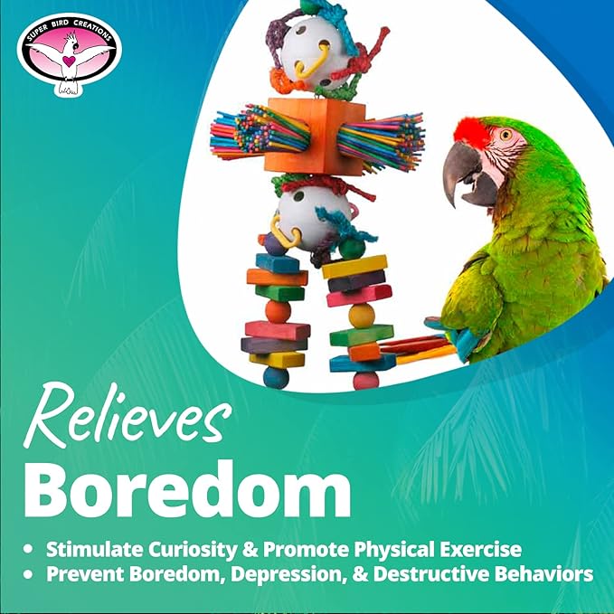 Super Bird Creations SB514 Willy Nilly Bird Toy XL - Enriching Parakeet Toys for Large Birds, Bird Foraging Toys, Bird Toys for Parrots, Parrot Toys for Large Birds, Large/XL Bird Size, 29" x 11"