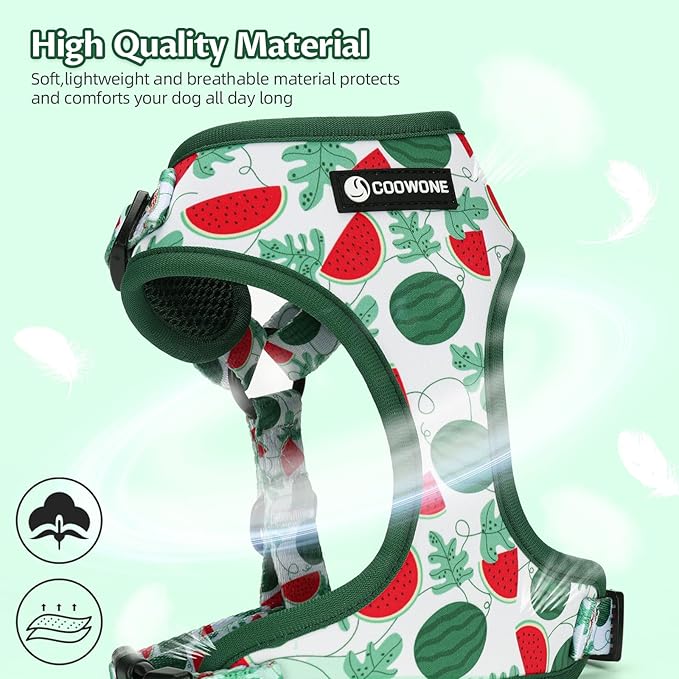 Dog Harness and Leash Set, Adjustable Dog Harness, Dog Leash, No Pull No Choke Puppy Harnesses for Walking Training for Small Medium Pet (Green Watermelon, M(Chest 15.7-22.1", Neck 12-15"))