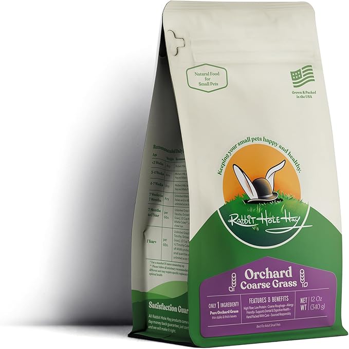 Rabbit Hole Hay - Ultra Premium Coarse Orchard Grass for Small Pets - 12 oz - Hand-Sorted Freshness
