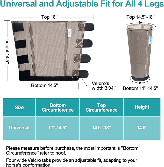 Mesh Horse Fly Boots Set of 4, Loose Fitting Leggings for Horses, Reduce Stressful Stomping, Breathable Adjustable and Universal Fit for 4 Legs, Reliable Stay Put (Camel)