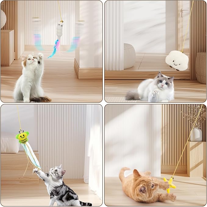 JIARON 6 PCS Interactive Cat Feather Toys, Indoor Hanging Retractable Cat Toy, Self Play Toys Make Fun Excecise - Image 4