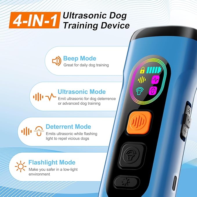 SEDULAN Dog Bark Deterrent Devices Anti Barking Device for Dogs Ultrasonic Bark Stopper Portable Dog Training Tool Indoor Outdoor Up to 50ft Correct Bad Behavior of Own or Neighbor's Dog (Blue)