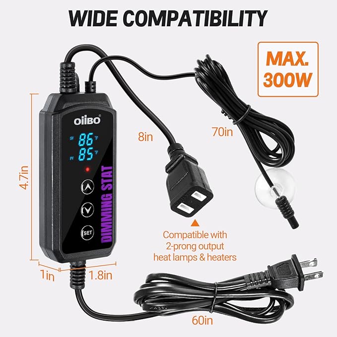Oiibo Digital Heat Mat Thermostat, PID Reptile Heat Lamp Dimming Thermostat Heating Pad Temperature Controller for for Aquarium Reptiles and Seedling, Breeding, Hatching
