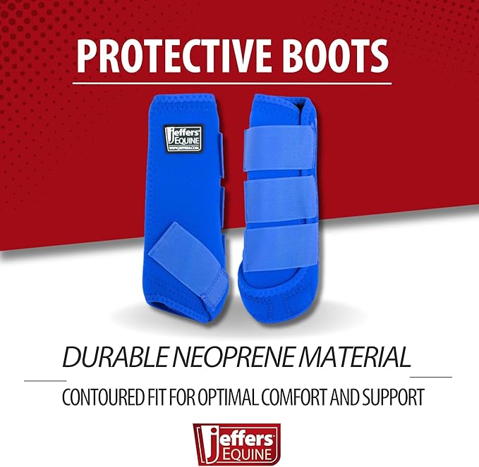 Jeffers Equine Protective Horse Boots 1 Pair Blue - Safe Neoprene Leg Guards & Comfortable Fit, Durable Strap Closures, Front & Hind Support, Equestrian Accessories for Travel & Riding - Small