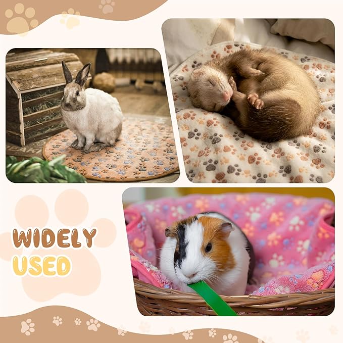 Tatuo 4 Pcs Dog Blanket for Pet Cat Blankets Indoor Puppy Teething Stuff Toys Paw Print Fleece Blanket Warm Sleep Mat for Guinea Pig Cage(White, Coffee, Pink, Purple,29 x 29 Inches,Round)