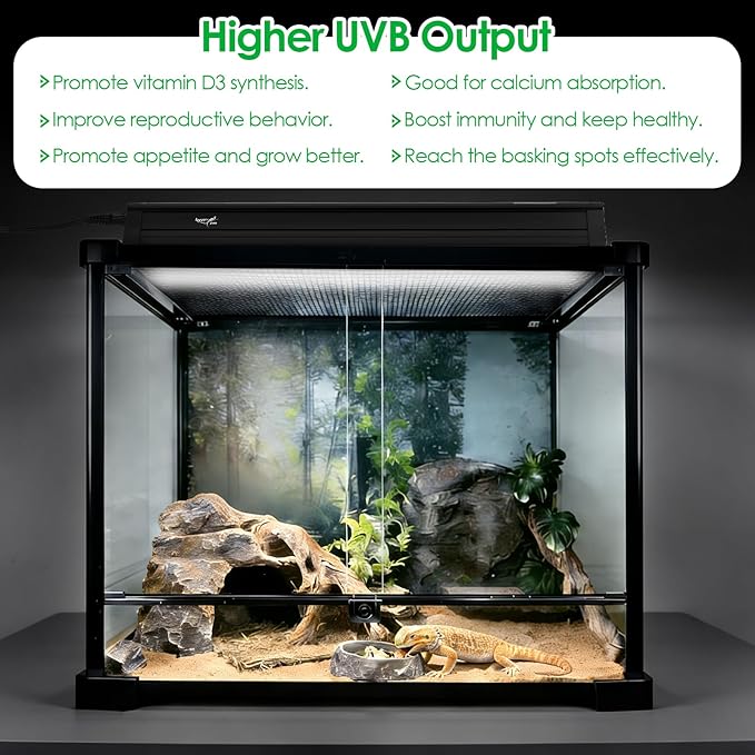 UVB Light for Reptiles Bearded Dragon, T5 UVB Reptile Light Fixture HO UVB Bulb Lighting Combo Kit 10.0 39W UVA UVB Reptile Light Bulb Terrarium Lamp Tube Bar for Snake Gecko Turtle Lizard, 34 Inch