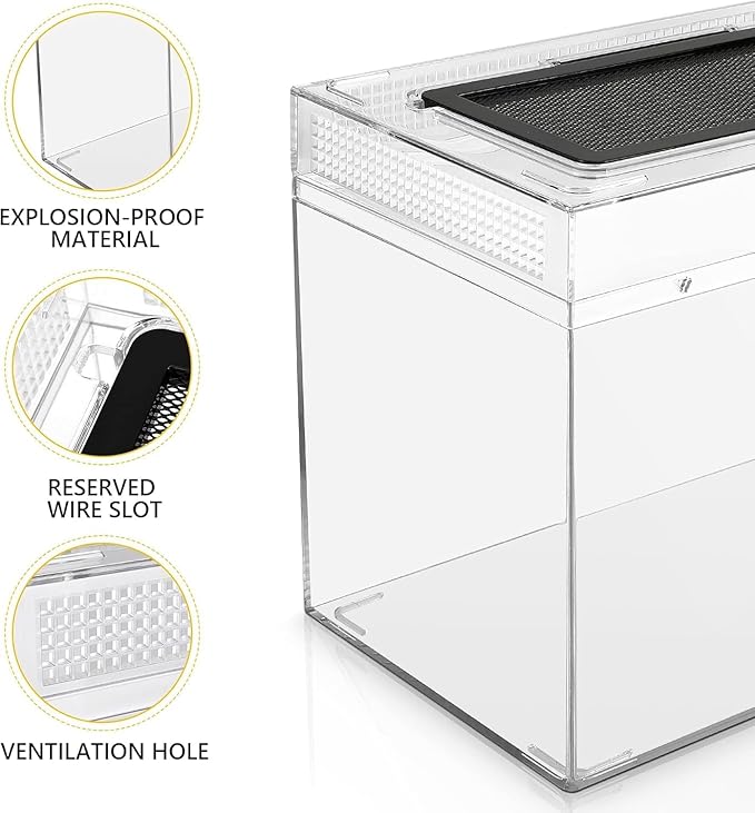 HELIME Reptile Polycarbonate Terrarium Kit 5 Piece Starter Habitat for Tarantula,Lizards,Frogs,Geckos,or Hermit Crabs,Tank with Escape-Proof Locking Lid,Hygrometer,Hide,Tweezer,Bowl,Sprayer